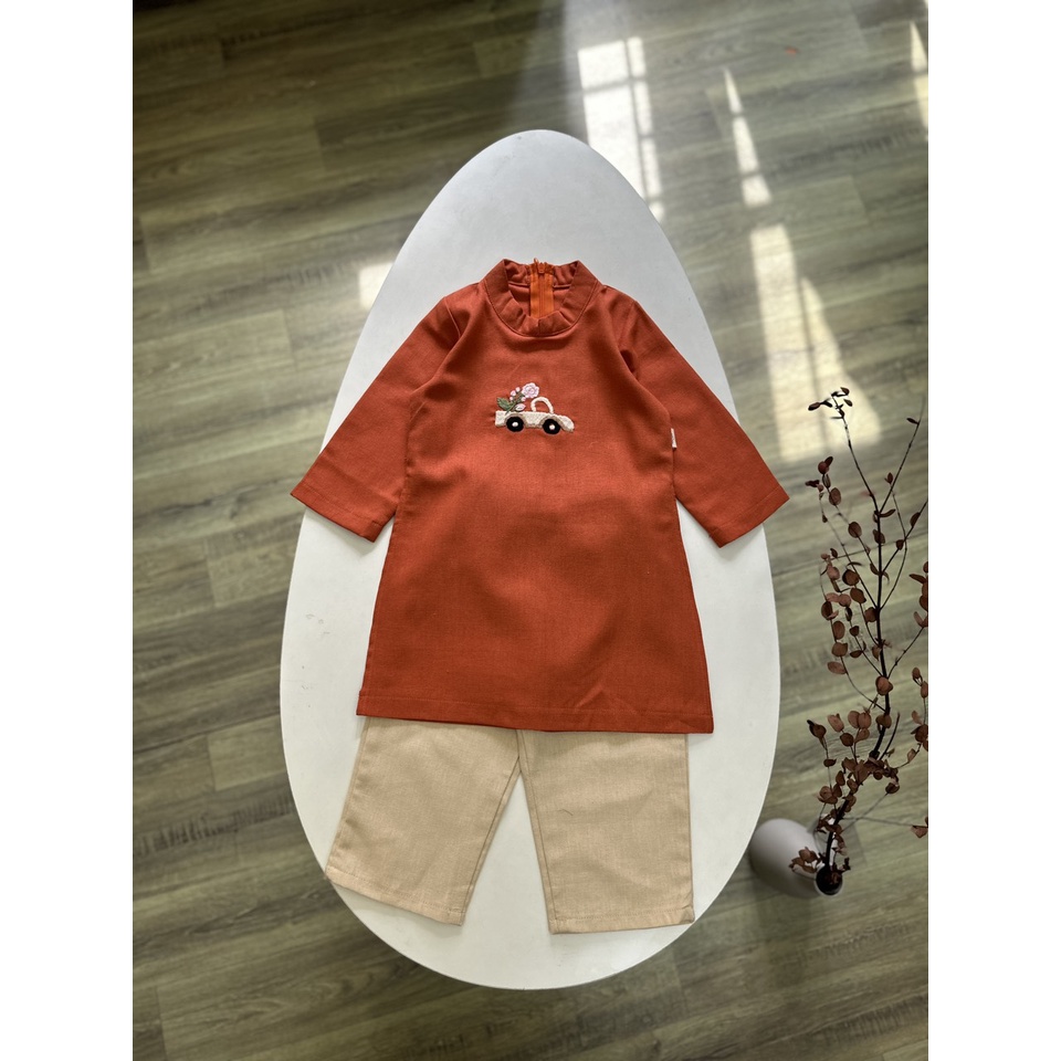 BADT015 Áo dài bé trai - chất liệu linen thêu tay - 1-6 tuổi