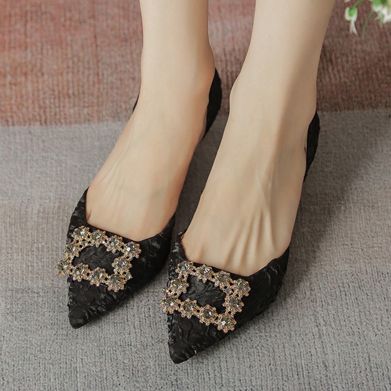 Giày Cao Gót 3.5cm Mũi Nhọn Đính Đá Phong Cách Hàn Quốc Mới