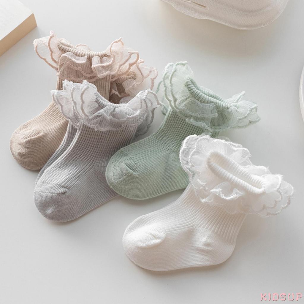 Vớ Công Chúa Chống Trượt Phối Ren Nhún Bèo Dễ Thương Cho Bé Gái 1 Tuổi