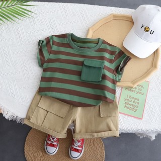 Set áo thun kẻ sọc + quần dài thời trang mới 2023 cho bé trai