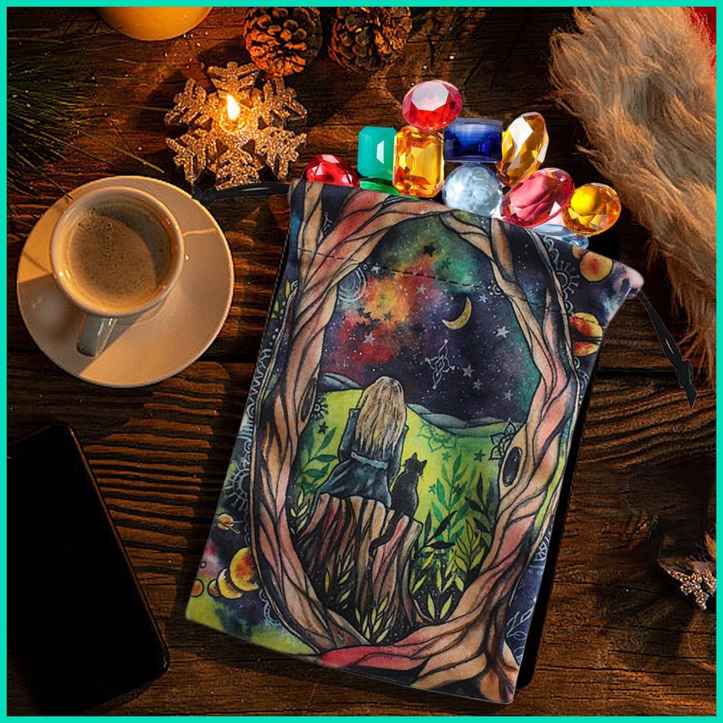 Tarot Túi Dây Rút Hai Mặt Đựng Đá / Trang Sức Chia Ngăn Tiện Dụng