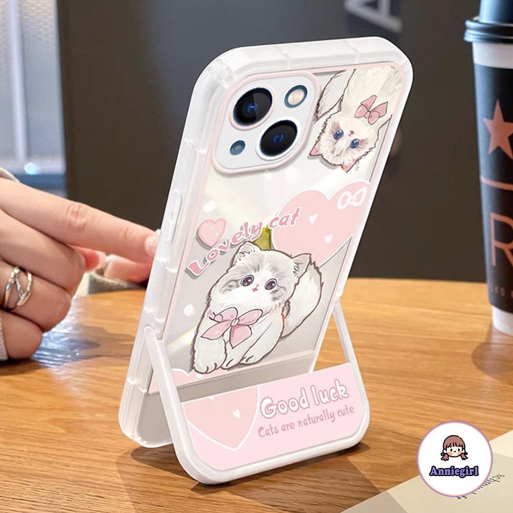Hoạt Hình Ốp Điện Thoại Mềm Trong Suốt Có Giá Đỡ Hình Mèo Và Nơ 2 Trong 1 Cho iphone 11 15 14 pro max 7 plus 8 plus 13 12 x xs xr