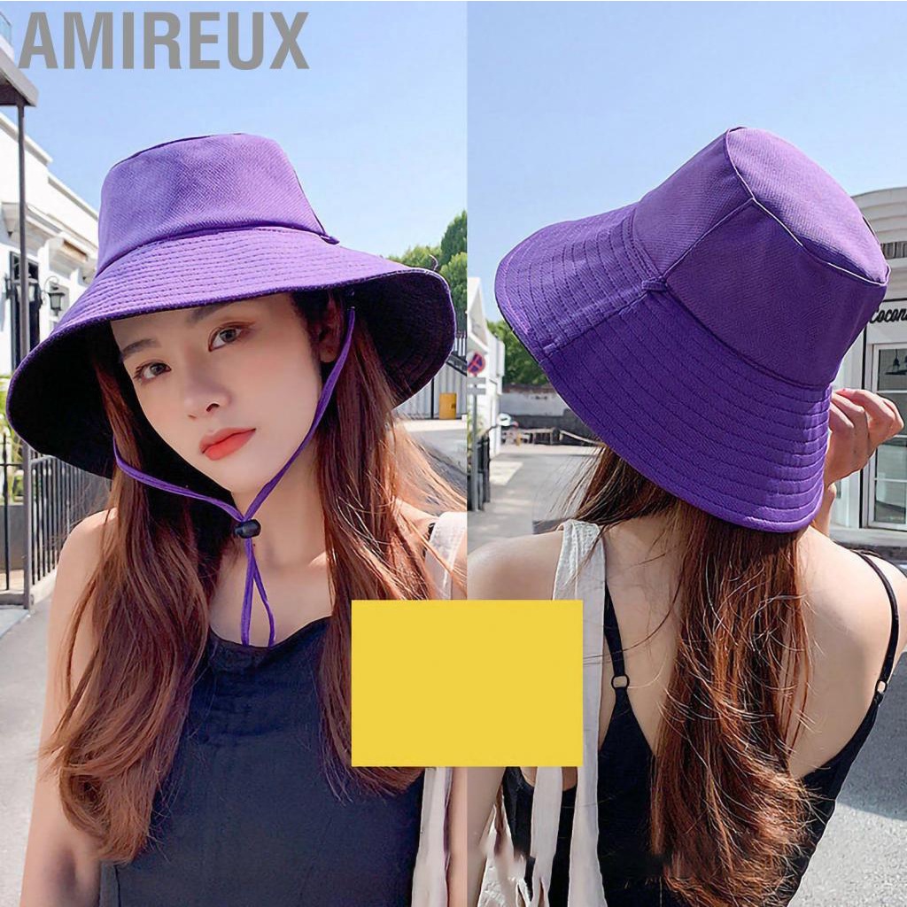 Amireux Summer Sun Hat Polyester Fishing Hiking with Wide Brim Windproof Rope for Outdoor Activities