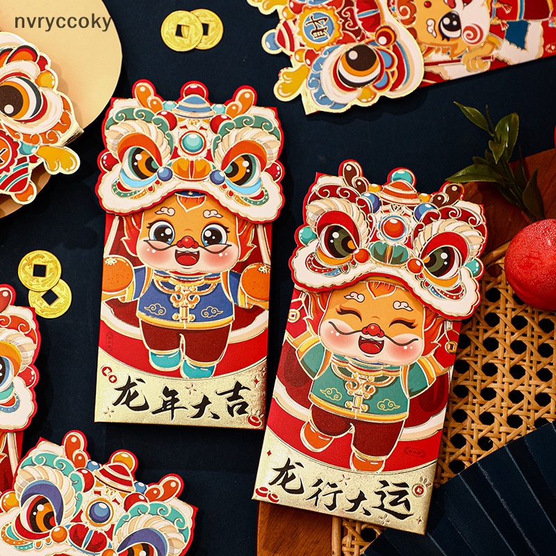 Set 4 Bao Lì Xì Đỏ Biểu Tượng Rồng Năm Mới 2024 Phong Cách Trung Hoa