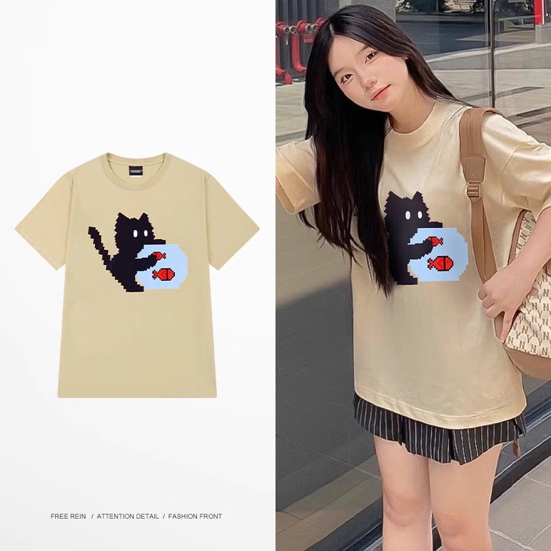 Áo thun nữ form rộng Guguno cotton cổ tròn in basic