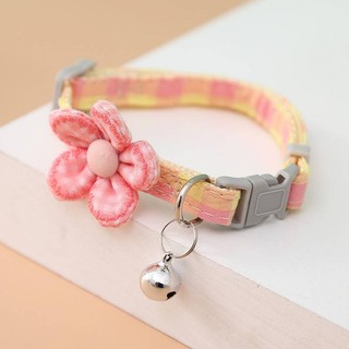 Pet Collar Cat Dog Cute Flowers Bell Collar Adjustable Plaid Collar nCT7