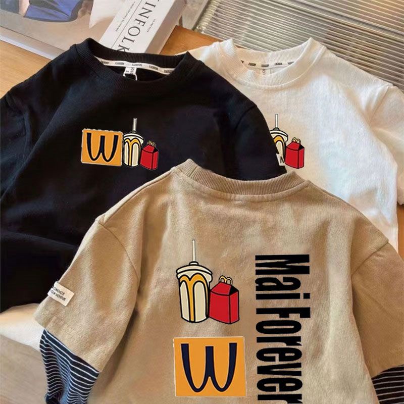 Áo Thun cotton Mỏng Tay Dài Cổ Tròn In Họa Tiết Sọc budak lelaki baju Thời Trang Hàn Quốc Dành Cho Bé Trai Bé Gái 1-13 Tuổi