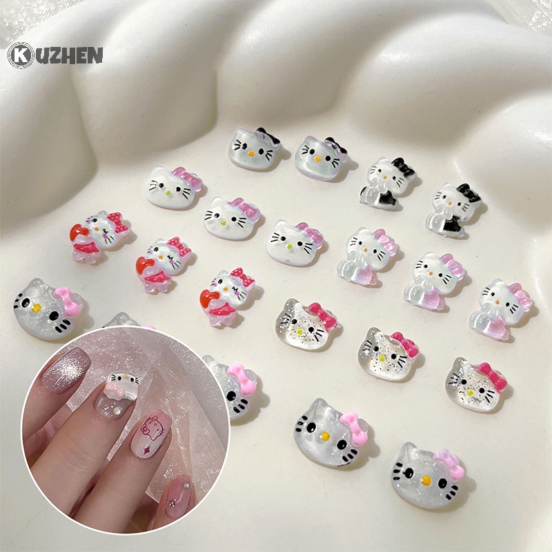 Set 10 Miếng Dán Trang Trí Móng Tay Hình Mèo hello kitty Xinh Xắn