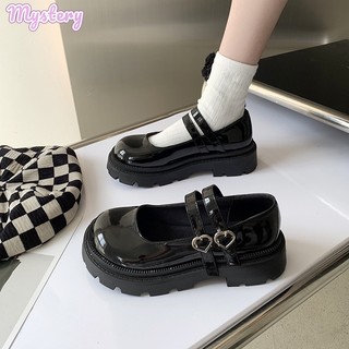 Giày da mũi tròn đế xuồng phong cách mary jane vintage cho nữ