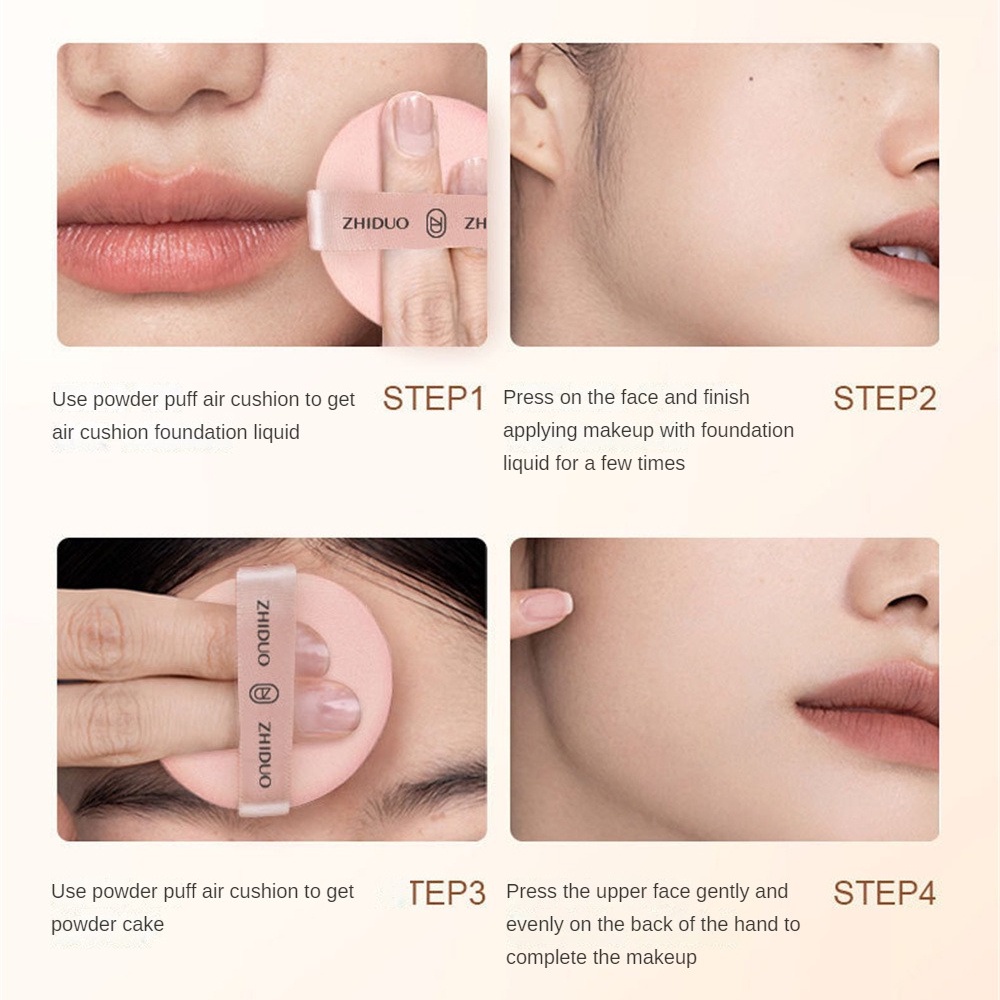 ZHIDUO 2 IN 1 Air Cushion Powder Cake Kết hợp dưỡng ẩm Kiểm soát dầu Matte Face Chống thấm nước Hai lớp hội ღ Pink Girl Bling Makeup Look