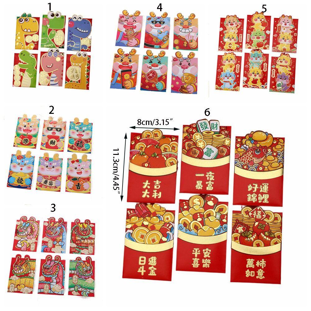 Set 6 Bao Lì Xì Đỏ mini In Họa Tiết Hoạt Hình 3d Thủ Công