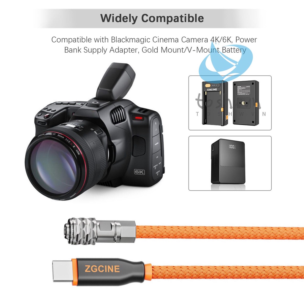 Zgcine Cáp Nguồn pd-bmd usb-c Sang pin 2-pin Dài 60cm Với Dây Bện Với camera Bỏ Túi 4k / 6k & v-mount