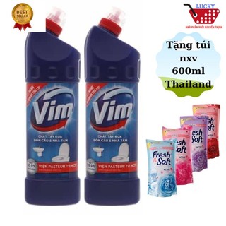 Combo 2 chai vim tẩy bồn cầu 880ml tặng nước xả vải fresh soft 600ml