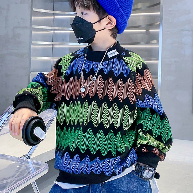 SUPER KIDS áo phông dài tay bé trai Áo Thun Dài Tay in Họa Tiết Hình Học Thời Trang Cho Nam