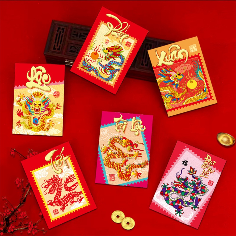 Bao Lì Xì Năm Mới Màu Đỏ Họa Tiết Hoạt Hình Phong Cách Trung Hoa Cho Bé