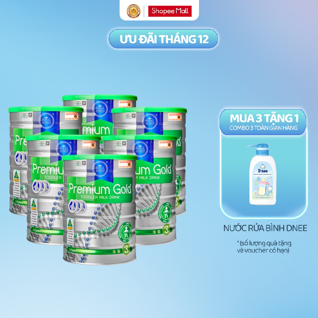 Combo 6 Hộp Sữa Bột Trẻ Em Hoàng Gia Úc Premium Gold Số 3 Bổ Sung Vitamin, Khoáng Chất Cho Trẻ ROYAL AUSNZ 900g/Hộp