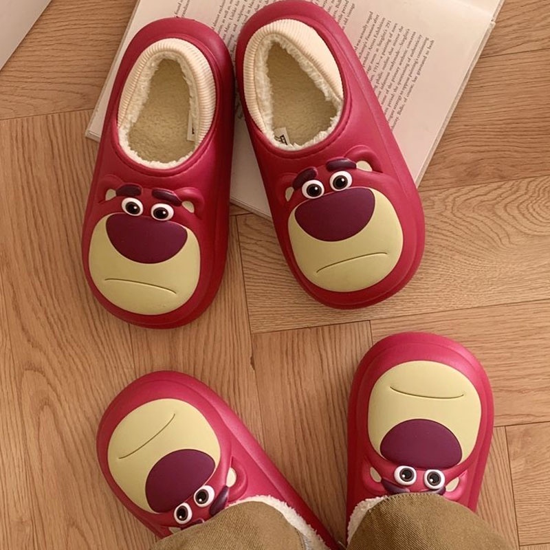 C-FOOT Dép Bông Đi Trong Nhà Hình Gấu Dâu Dễ Thương Cho Nam Và Nữ