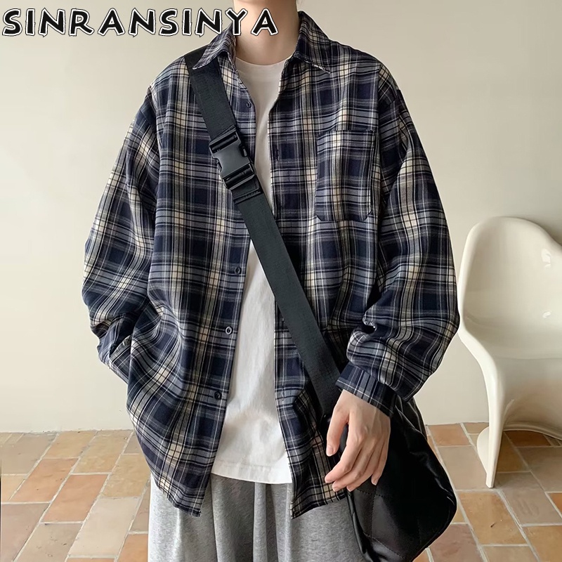 Áo Sơ Mi Tay Dài Kẻ Sọc Ca Rô Phối Túi Phong Cách retro Mỹ Thời Trang Cao Cấp Cho Nam