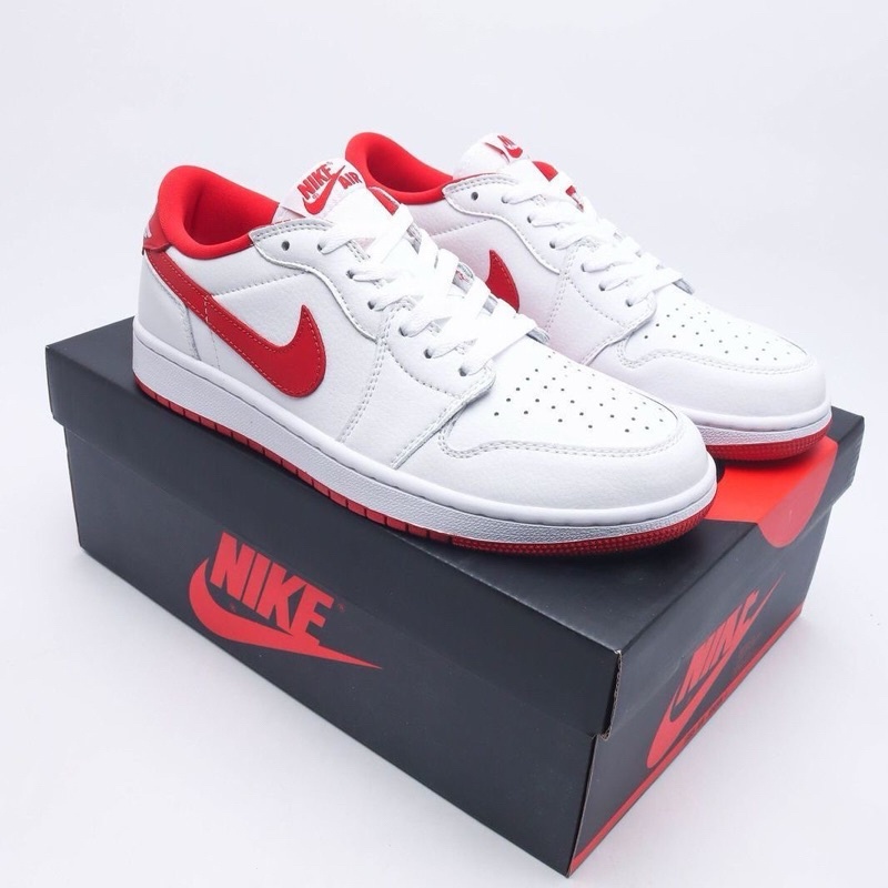 - Giày Thể Thao Da Cao Cấp Màu Trắng / Đỏ air jordan 1