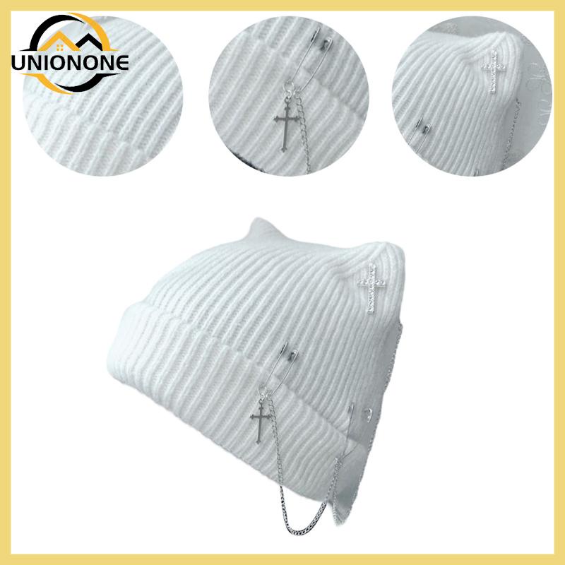 One Mũ Len Beanie Đính Tai Quỷ Y2K