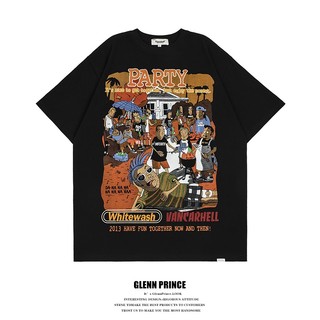 Áo Thun Cotton Tay Ngắn Dáng Rộng In Họa Tiết Hoạt Hình Phong Cách Hip Hop Mỹ Thời Trang Mùa Hè Cho Nam 1229