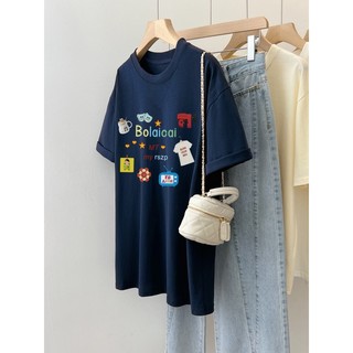 Áo Thun 100% cotton Dáng Suông Tay Cộc In Họa Tiết Hoạt Hình Cho Nam Và Nữ Phong Cách Hàn Quốc 100%