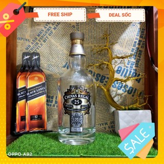 VỎ CHAI CHIVAS 25 thủy tinh cao cấp đế dày 2cm, [RỖNG]