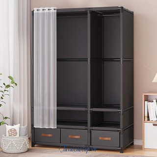 Tủ Kệ Treo Quần Áo Có Rèm Ngăn Kéo  kệ tích hợp đa năng, tủ quần áo khung thép 2 buồng 6 ngăn nhập khẩu chính hãng