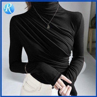 Áo Thun Dài Tay Thiết Kế Xếp Ly Màu Sắc Đơn Giản Phong Cách Pháp Thời Trang Xuân Thu Cho Nữ
