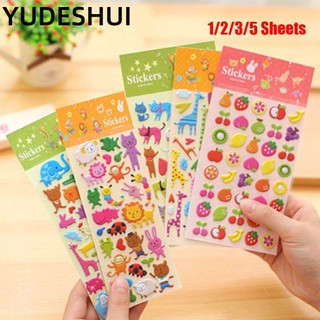 YUDESHUI Bộ 1/2/3/5 hình dán nổi 3D hình trái cây/động vật chống thấm nước cho bé