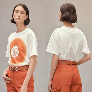 Elgc Hermès Spring/Summer New Super Versatile round Neck Printed Women's Straight Loose Short Sleeve T-shirt Cotton Printed Top