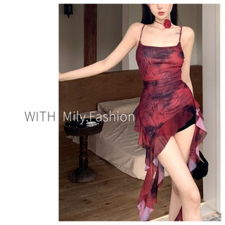 Milyfashion Hot Girl Phong Cách Retro In Hình Xù Camisole Mùa Hè Phong Cách Mới Thiết Kế Mỏng Hơn Nhìn Không Đều Top Nữ