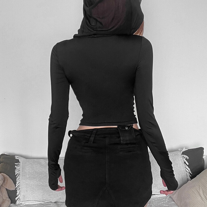 Áo Khoác Tay Dài Có Nón Khóa Kéo In Chữ Phong Cách hip hop Đường Phố y2k Cho Nữ