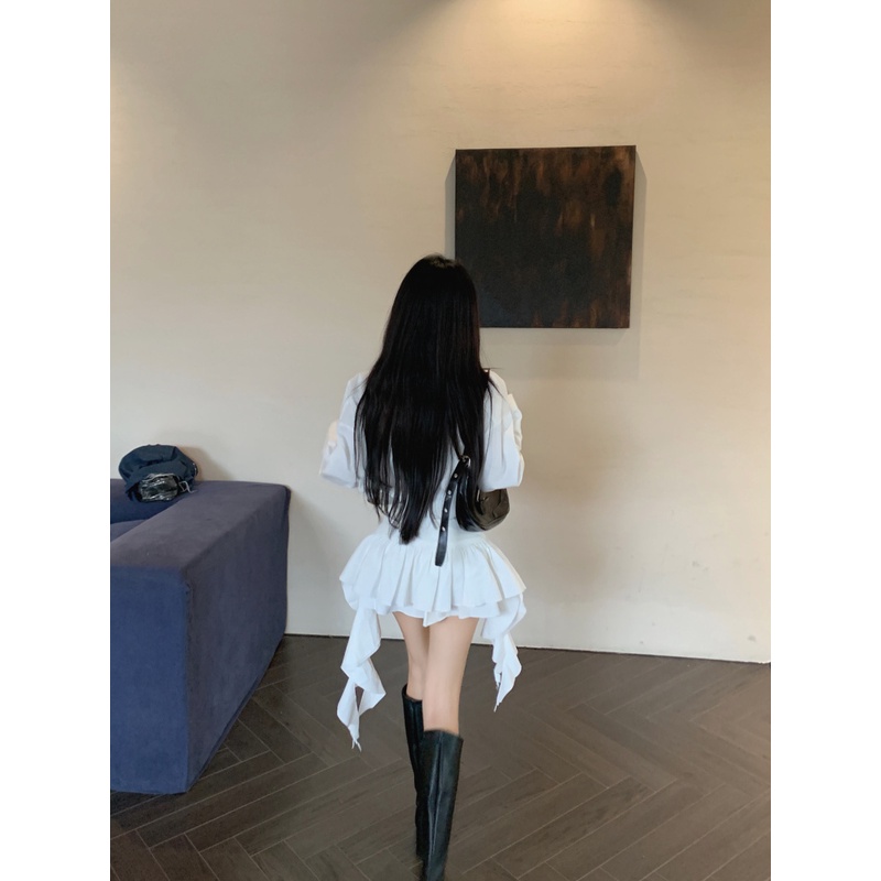 Lisynn Đầm Sơ Mi Ngắn Tay Dài Cao Cấp Phối Bèo Nhún Có Thể Tháo Rời Thời Trang Cao Cấp Cho Nữ
