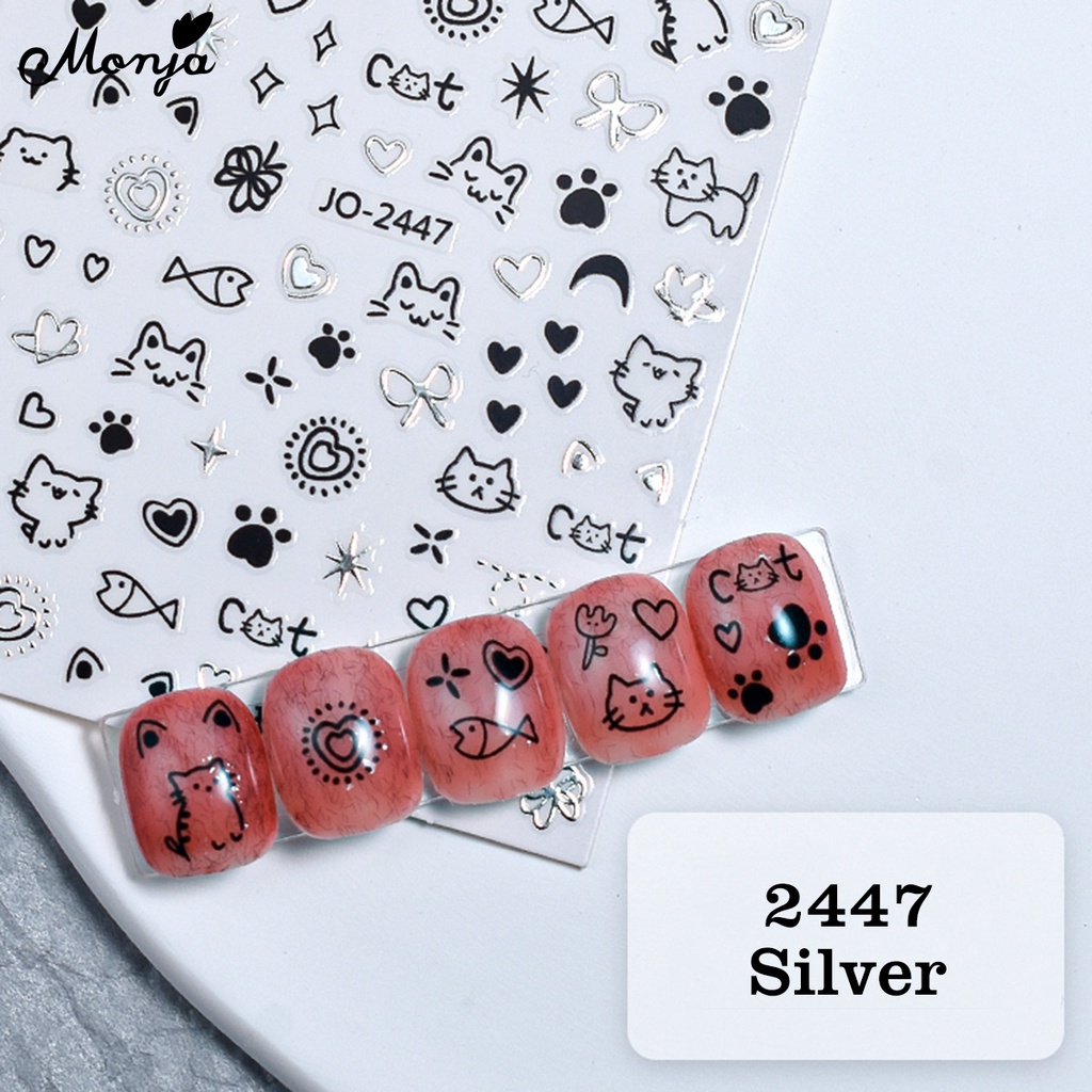 Monja Nhãn Dán Móng Tay Tự Dính Tự Dính Họa Tiết Chó Mèo Dễ Thương Phong Cách Ngọt Ngào