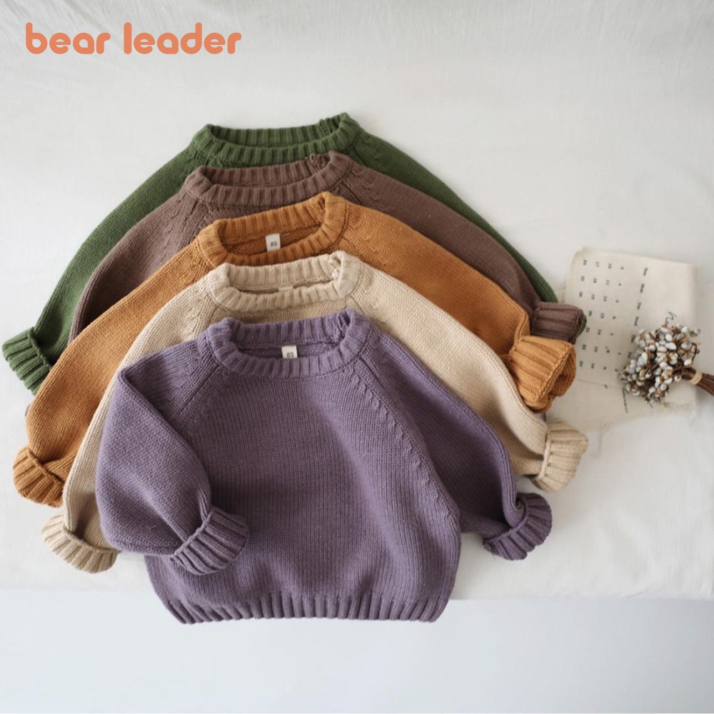BEAR LEADER Áo sweater Cổ Tròn Dáng Rộng Thiết Kế Mới Thời Trang Mùa Thu Đông Dành Cho Bé