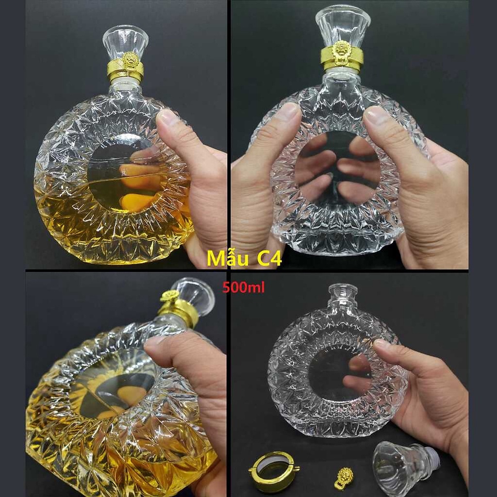 Chai Thủy Tinh đựng rượu loại XO 500ML - Chai rượu 500ml, bình thủy tinh 500ml trong suốt