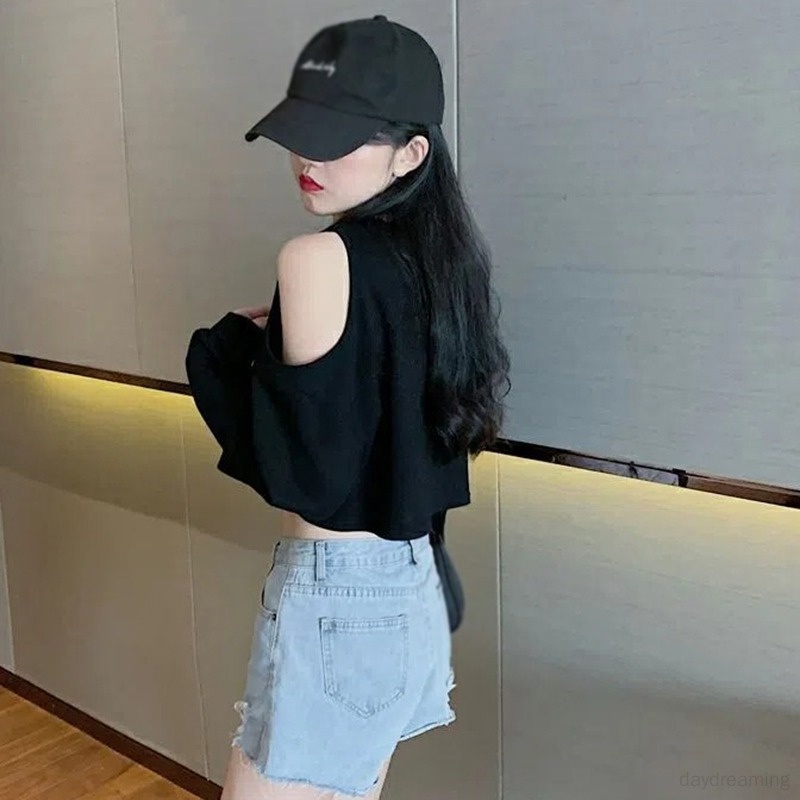 Áo Croptop Nữ Thun Tay Dài Cổ Tròn Hở Vai Thời Trang Thu Đông Mới Dành Cho Nữ