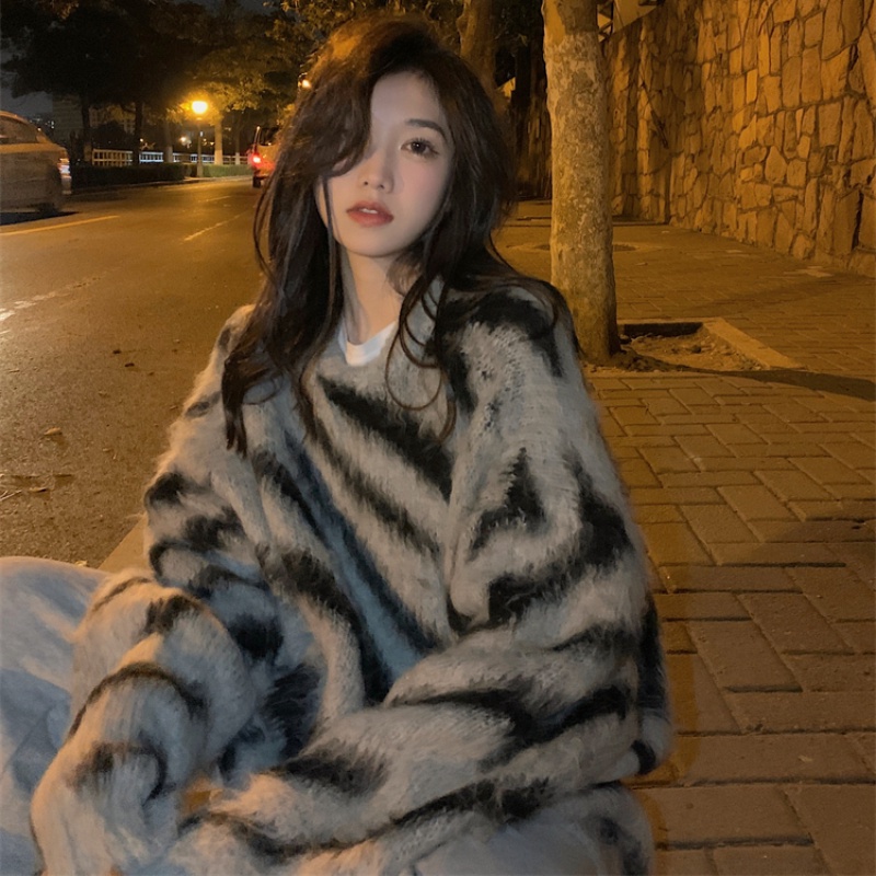 Áo Len Dài Tay Họa Tiết Ngựa Vằn Thời Trang Thu Đông Hàn Quốc Mới áo sweater áo cardigan