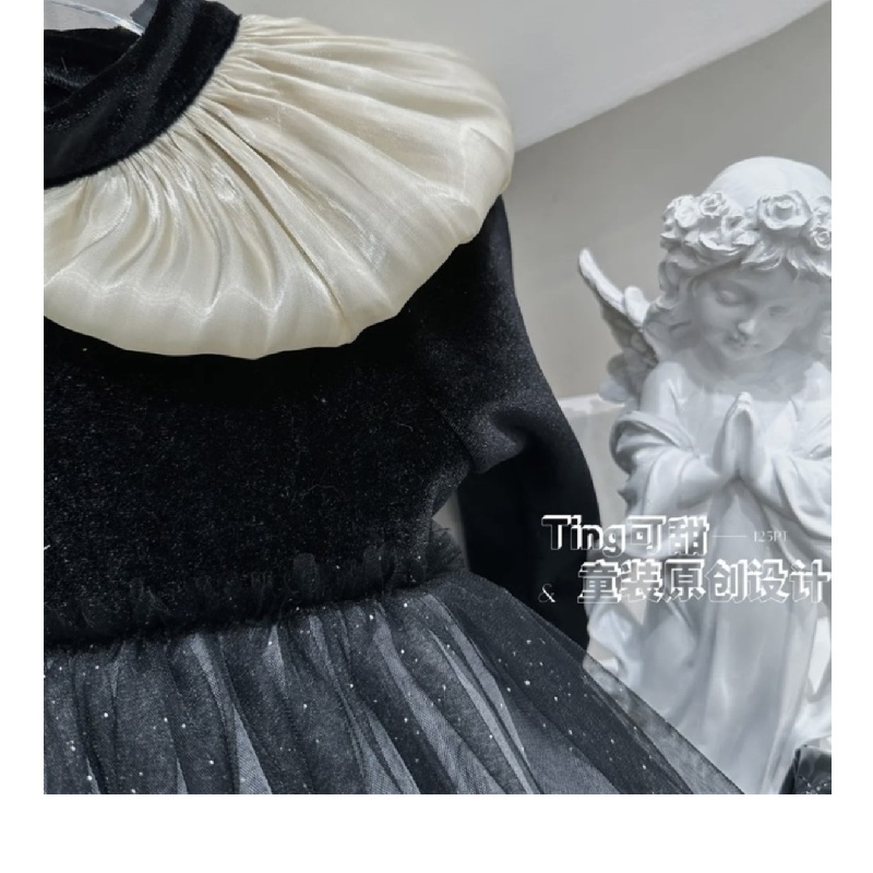 Đầm Công Chúa Vải Nhung Phối Lưới Phong Cách Hàn Quốc Thời Trang Xuân Thu Cho Bé Gái