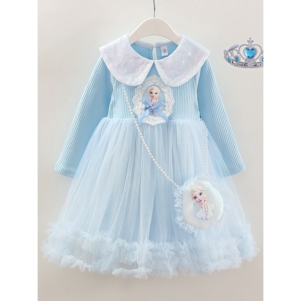 Đầm Công Chúa elsa Tay Dài Chất Liệu cotton Thời Trang Thu Đông Cho Bé Gái 2-7 Tuổi