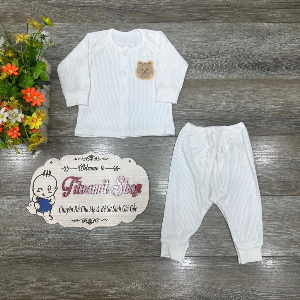 Bộ dài vải len tăm cúc giữa hình mèo cho bé mặc thu đông