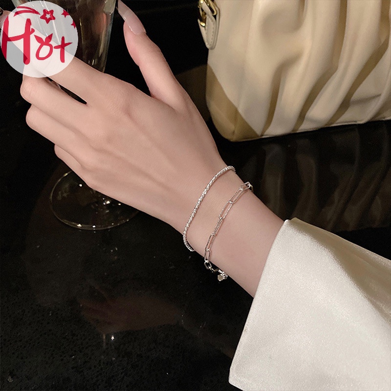 Jr Set 1 / 2 Vòng Tay Bạc Lấp Lánh Thời Trang Cho Nữ vn