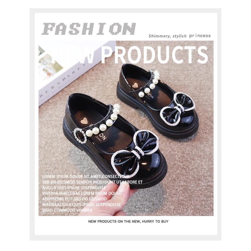 Giày công chúa bé gái Giày Búp Bê Bé Gái Quai Ngang Đính Ngọc Giày Công Chúa Khoá Dán Nơ Viền Da Siêu Mềm Cho Bé 1-10 Tuổi-AD6167