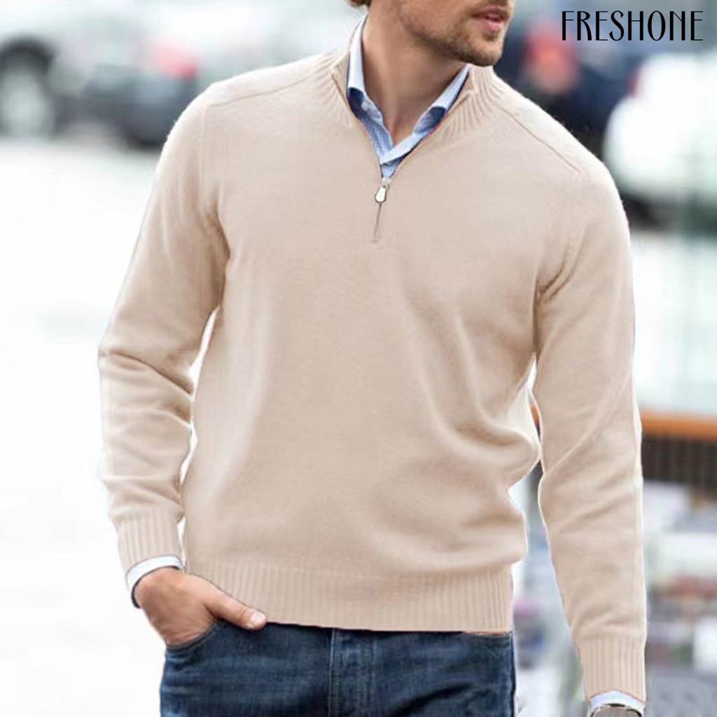 Áo sweater Dệt Kim Tay Dài Cổ Cao Vừa Mềm Mại Co Giãn Màu Trơn Phối Khóa Kéo Thời Trang Thu Đông Ấm Áp Cho Nam