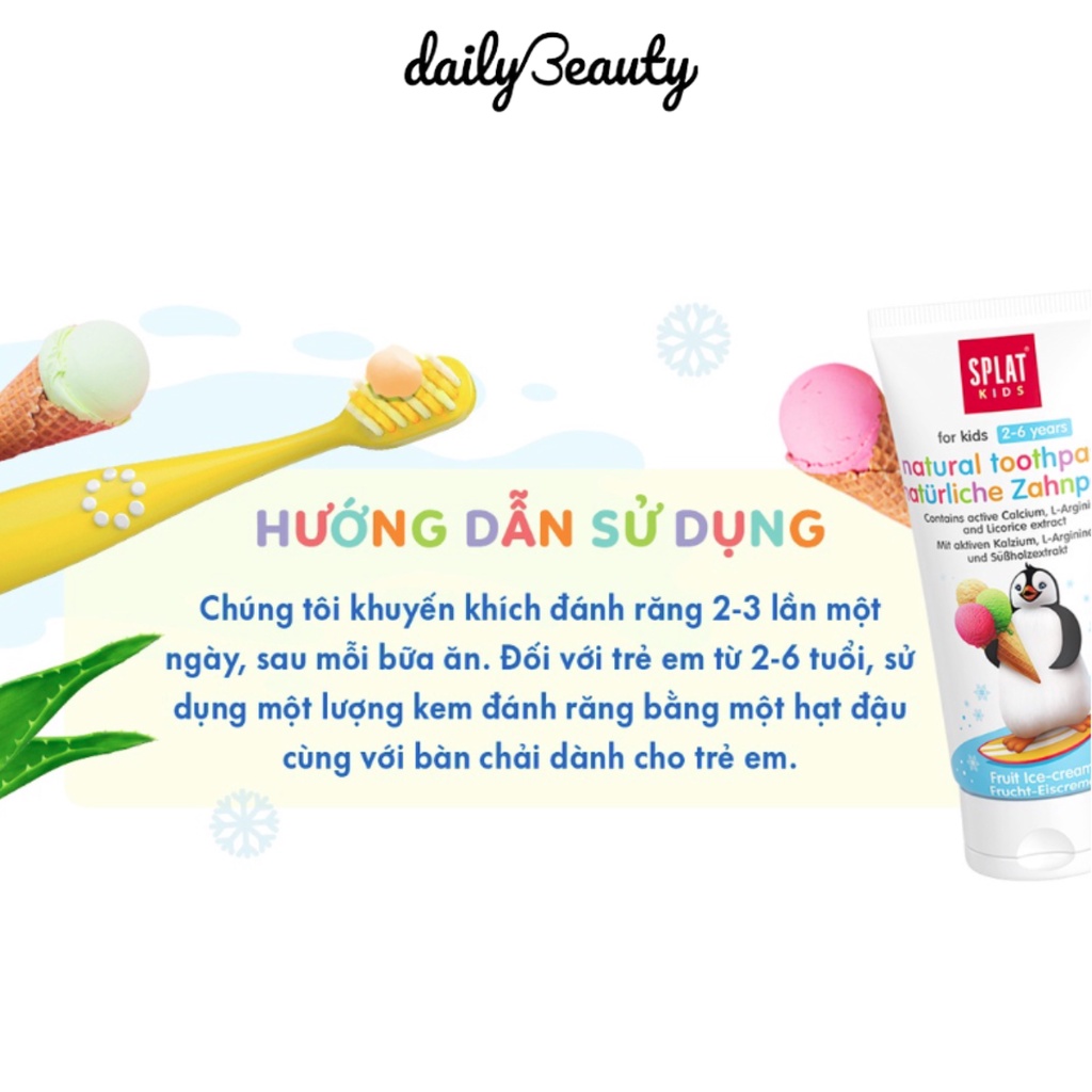 Kem Đánh Răng Cho Bé Từ 2-6 Tuổi SPLAT Kids Hương Kem Trái Cây An Toàn Hiệu Quả 50ml Daily Beauty