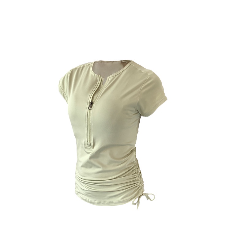 Áo Thun Thể Thao Tay Ngắn Có Khóa Kéo Chất Liệu Co Giãn Khô Thoáng Nhanh Thời Trang Cho Nữ