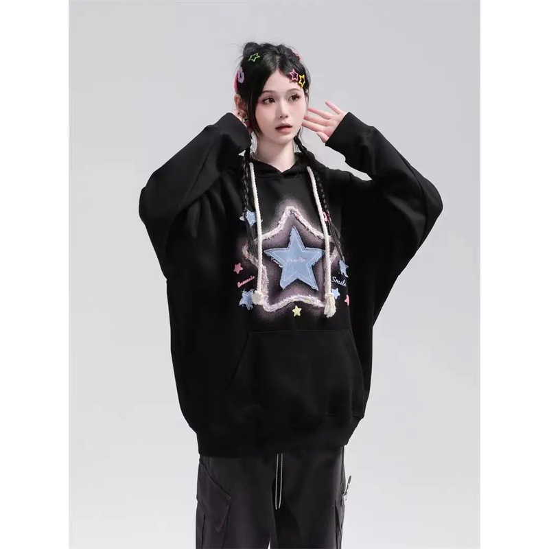 Áo Hoodie 100% cotton Họa Tiết Thêu Ngôi Sao Thời Trang Mới Cho Nữ