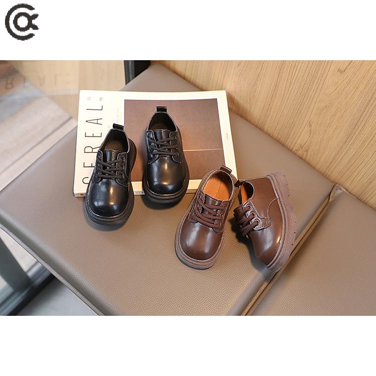 Giày Da Đế Mềm Màu Trơn Cột Dây Chống Trượt Thời Trang Cho Bé