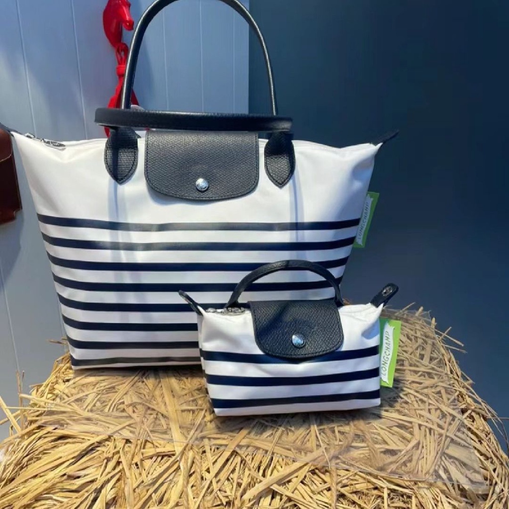 Túi Xách Đeo Vai Tay Cầm Dài Cỡ Lớn Họa Tiết Kẻ Sọc Màu Xanh navy Phong Cách Mới 2023 Cho Nữ